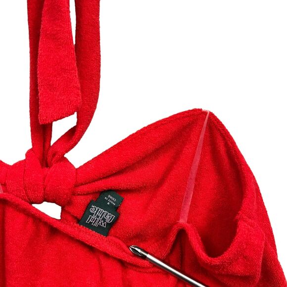 Wild Fable Womens Halter Romper Tie Neck Stretch Terry Cloth Red Size S - Picture 7 of 7